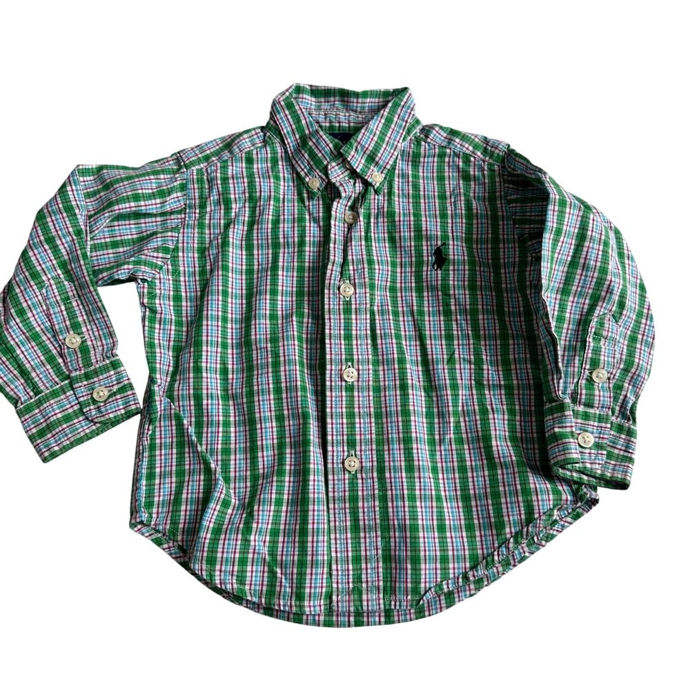 Ralph Lauren Green Plaid Holiday Button-Down Shirt 18M